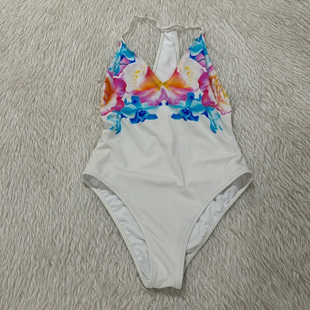 LA Hearts white colorful floral One Piece Bathing Swimsuit size small